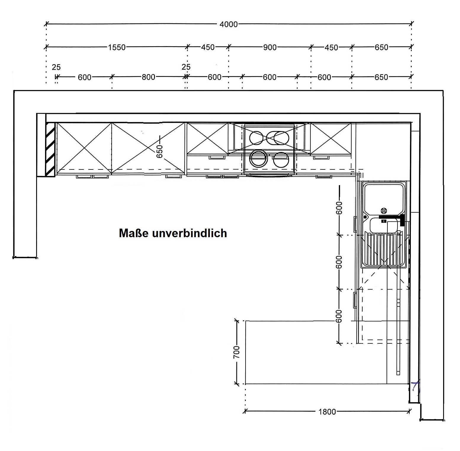 Grundriss der Einbauküche Base BAE der Marke Interline