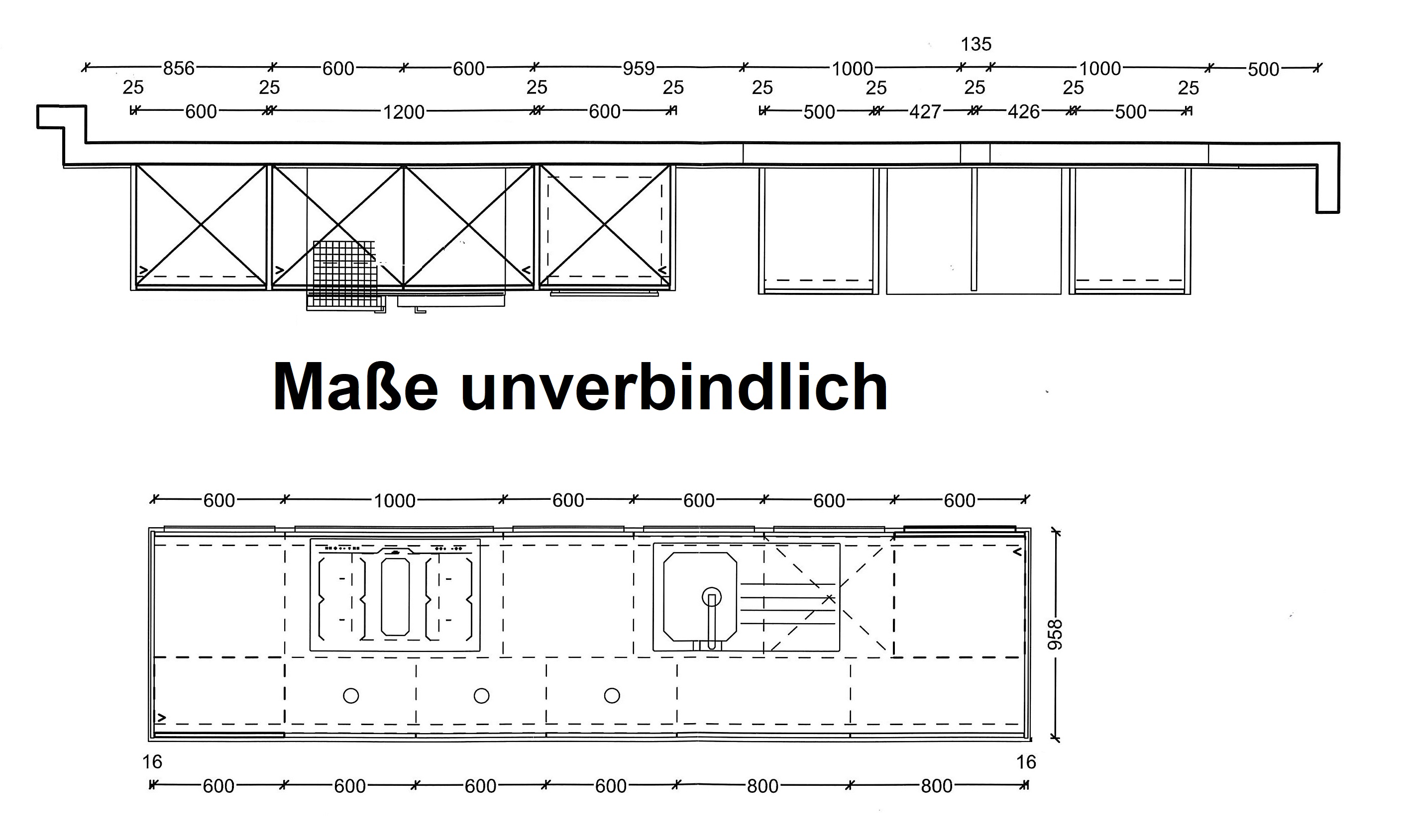 Küchenprogramm SGM / Bari BAR der Marke Interline Schüller Grundriss zum Küchenprogramm SGM / Bari BAR
