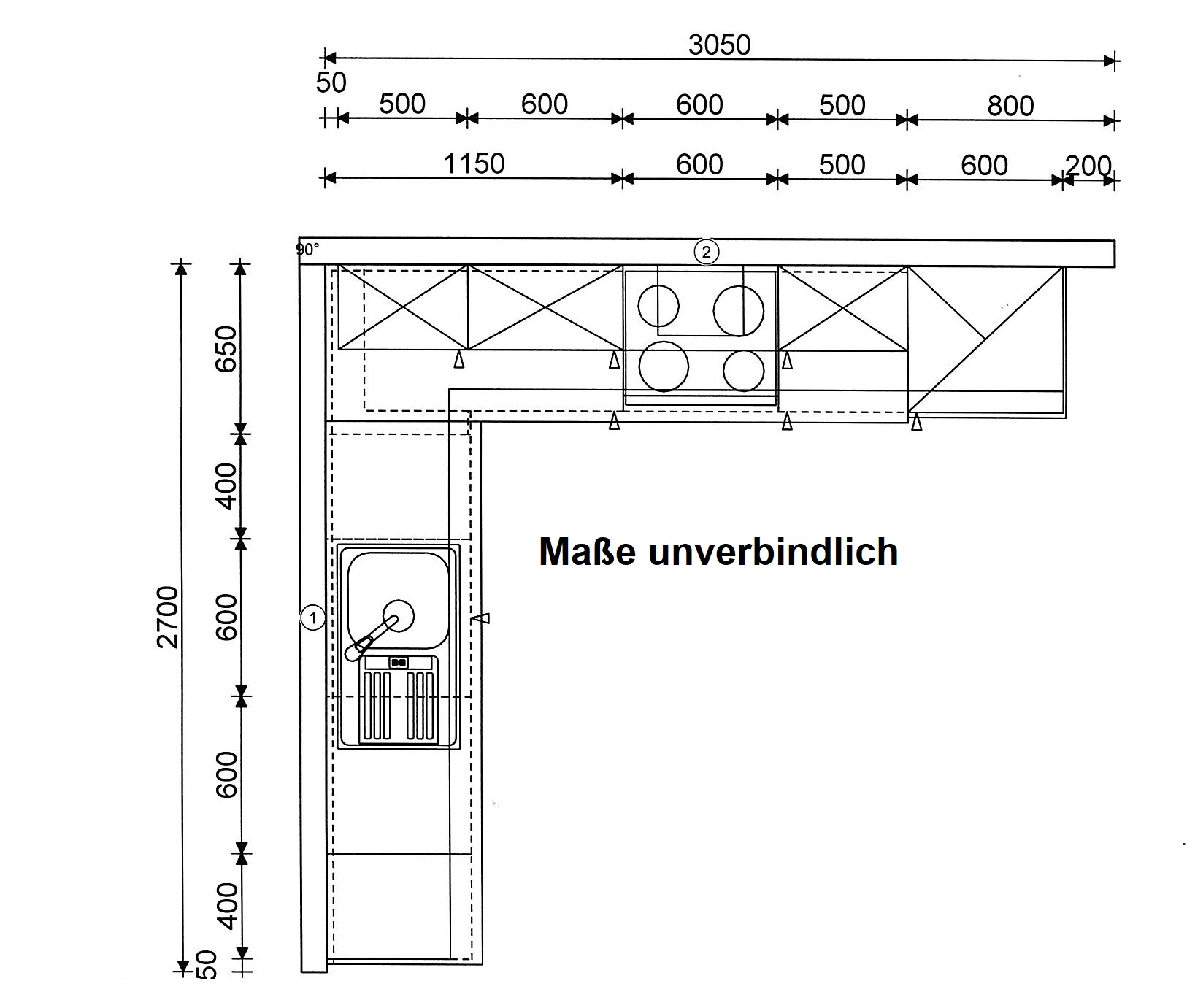 Grundriss zur Ausstellungsküche 180319 der Marke Modulform